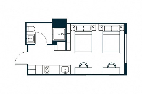 a floor plan of a house with a kitchen and a living room